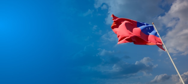 Beautiful national state flag of Samoa on blue sky