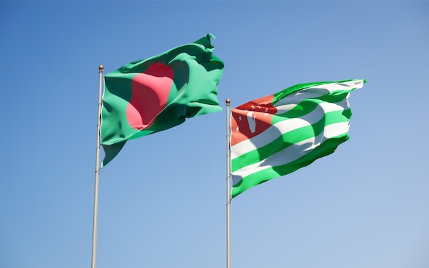 Belle bandiere di stato nazionali dell'abkhazia e del bangladesh insieme