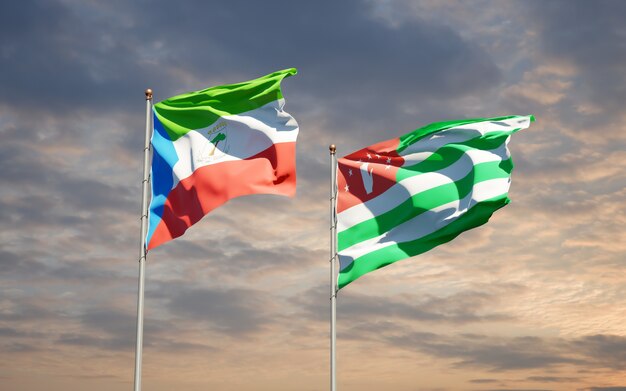 Beautiful national state flags of Abkhazia and Equatorial Guinea together