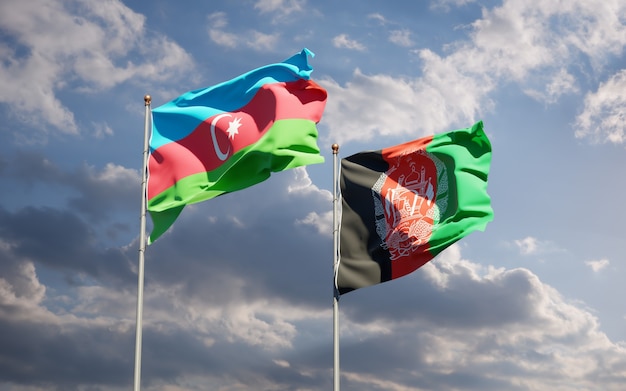 Beautiful national state flags of Afghanistan and Azerbaijan