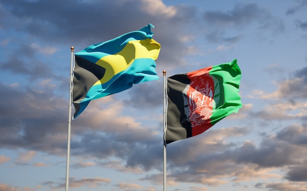 Beautiful national state flags of Afghanistan and Bahamas