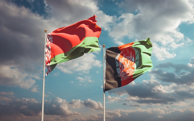 Photo beautiful national state flags of afghanistan and belarus