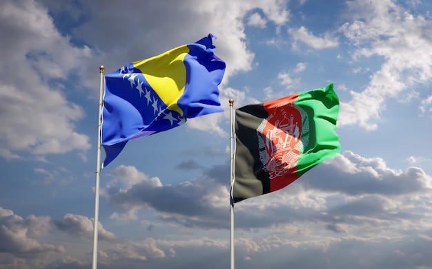 Photo beautiful national state flags of afghanistan and bosnia and herzegovina