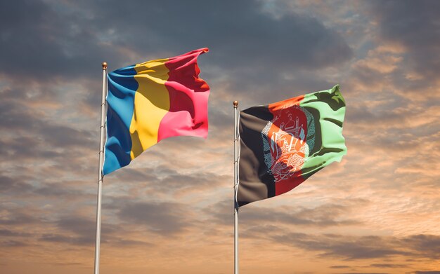 Beautiful national state flags of Afghanistan and Chad