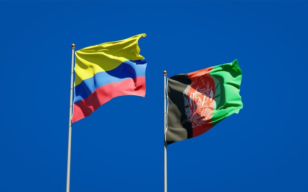 Beautiful national state flags of Afghanistan and Colombia