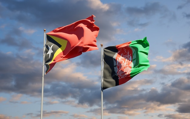 Beautiful national state flags of Afghanistan and East Timor