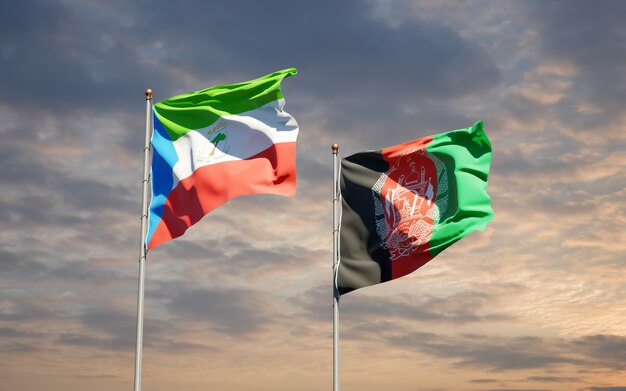 Beautiful national state flags of Afghanistan and Equatorial Guinea