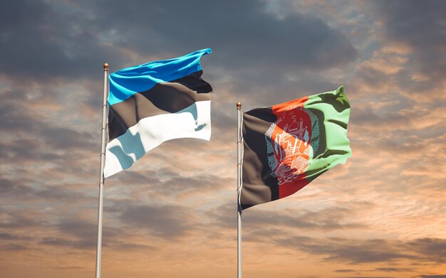 Beautiful national state flags of Afghanistan and Estonia