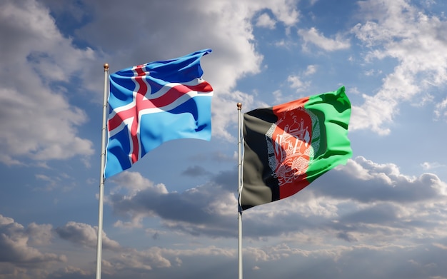 Beautiful national state flags of Afghanistan and Iceland