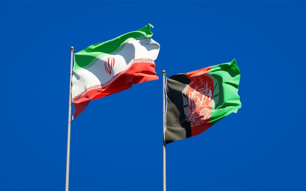 Beautiful national state flags of Afghanistan and Iran