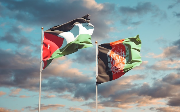 Beautiful national state flags of Afghanistan and Jordan