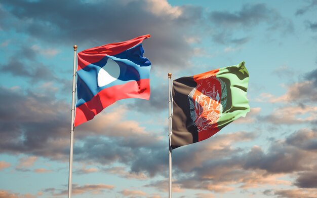 Beautiful national state flags of Afghanistan and Laos