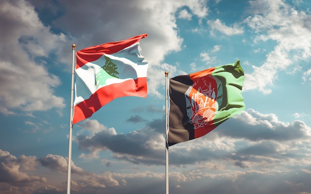 Beautiful national state flags of Afghanistan and Lebanon