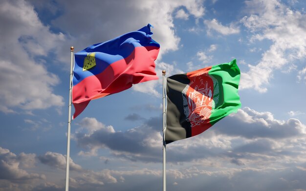 Beautiful national state flags of Afghanistan and Liechtenstein