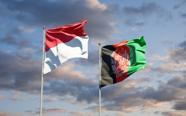 Beautiful national state flags of Afghanistan and Monaco