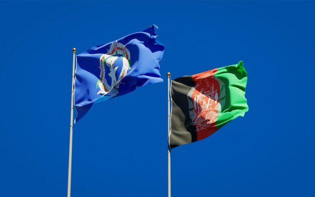 Beautiful national state flags of Afghanistan and Northern Mariana Island