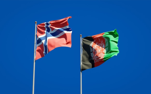 Beautiful national state flags of Afghanistan and Norway