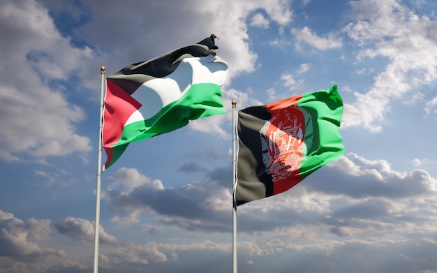 Beautiful national state flags of Afghanistan and Palestine