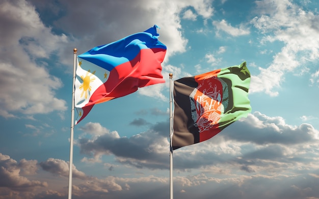 Beautiful national state flags of Afghanistan and Phillipines