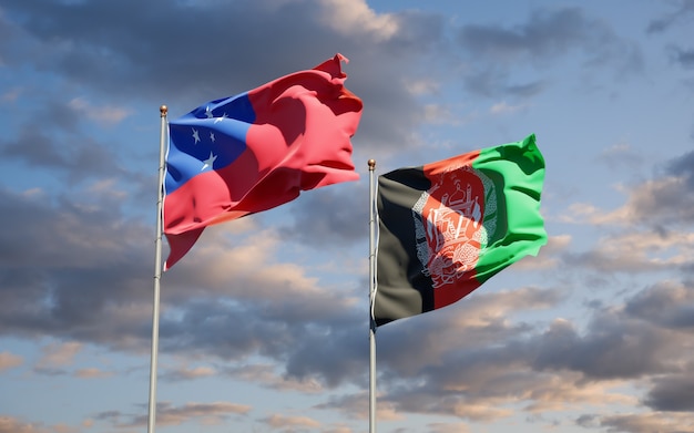 Beautiful national state flags of Afghanistan and Samoa