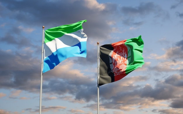 Beautiful national state flags of afghanistan and sierra leone