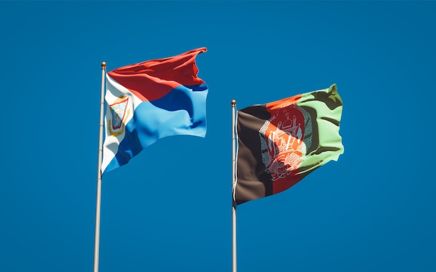 Beautiful national state flags of Afghanistan and Sint Marteen