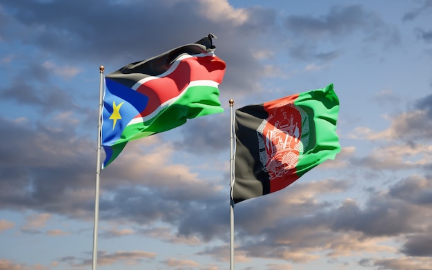 Beautiful national state flags of Afghanistan and South Sudan