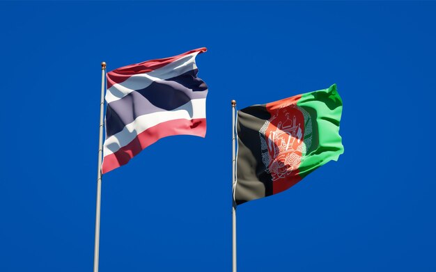 Beautiful national state flags of Afghanistan and Thailand