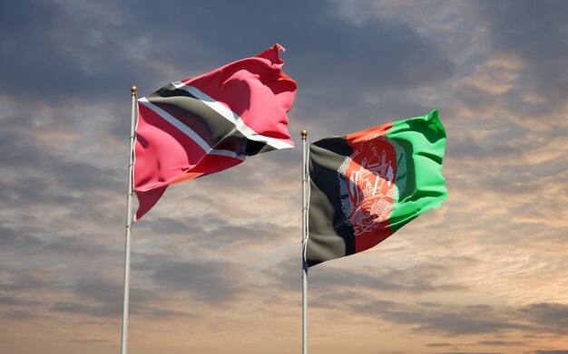 Beautiful national state flags of Afghanistan and Trinidad and Tobago