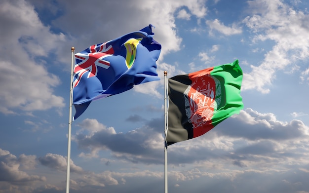 Beautiful national state flags of Afghanistan and Turks and Caicos Islands