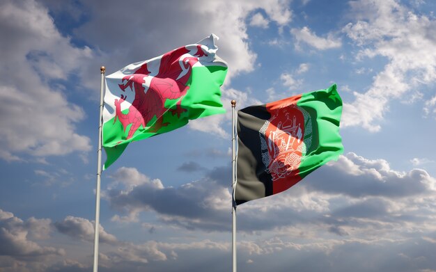 Beautiful national state flags of Afghanistan and Wales