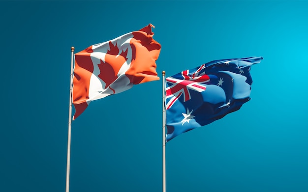 Photo beautiful national state flags of australia and canada together