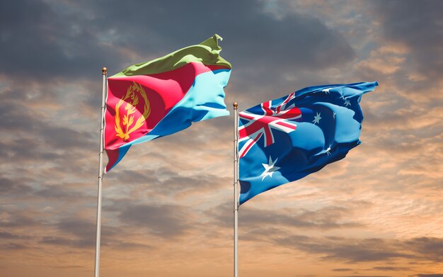 Beautiful national state flags of Australia and Eritrea together