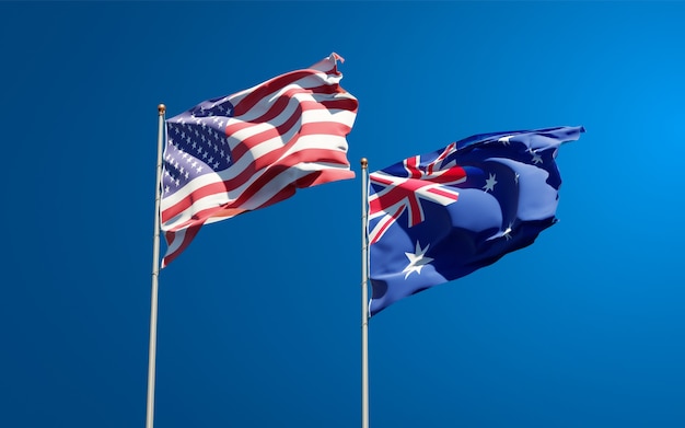 Beautiful national state flags of Australia and USA together