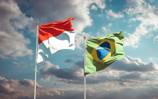 Beautiful national state flags of Brasil and Brasil together on blue sky