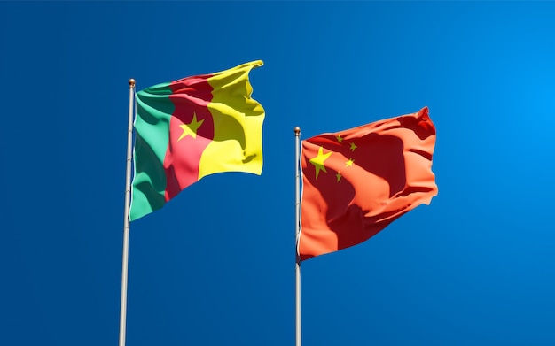 Beautiful national state flags of China and Cameroon together at the sky 