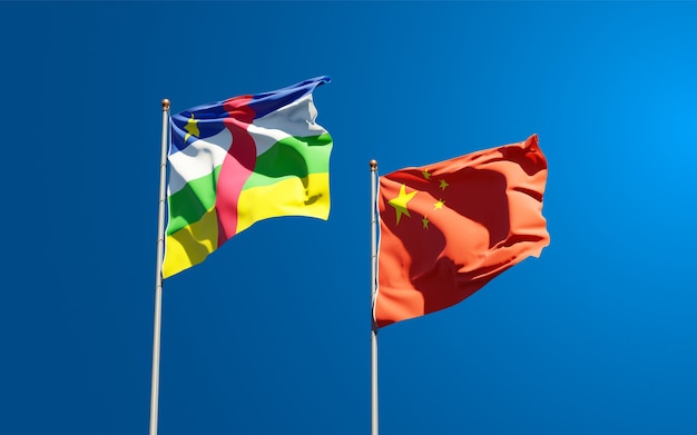 Beautiful national state flags of China and Central African Republic together at the sky 