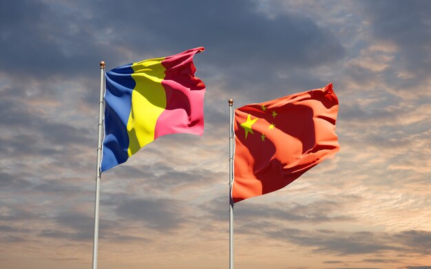 Beautiful national state flags of China and Chad together at the sky 