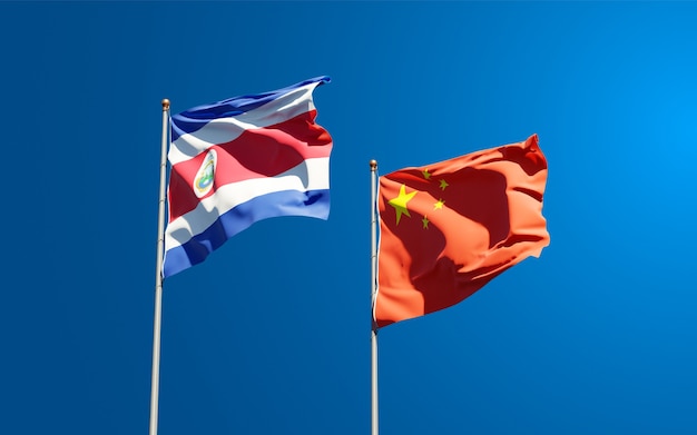 Beautiful national state flags of China and Costa Rica together at the sky 