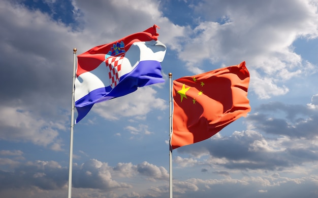 Beautiful national state flags of China and Croatia together at the sky 