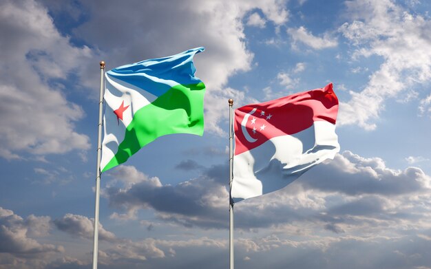 Beautiful national state flags of Djibouti and Singapore together