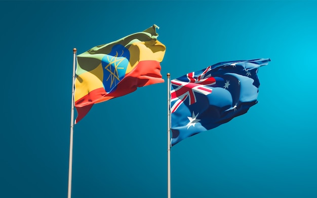 Beautiful national state flags of Ethiopia and Australia together