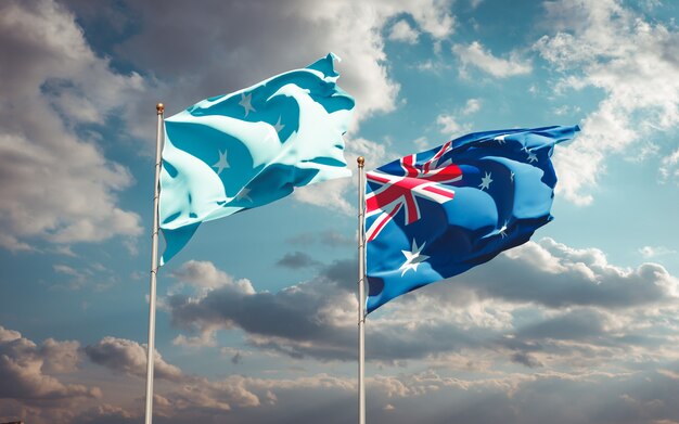 Beautiful national state flags of Federated States of Micronesia and Australia together