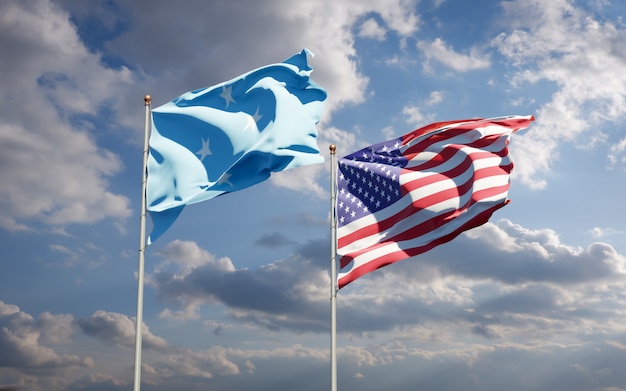 Beautiful national state flags of Federated States of Micronesia and USA together