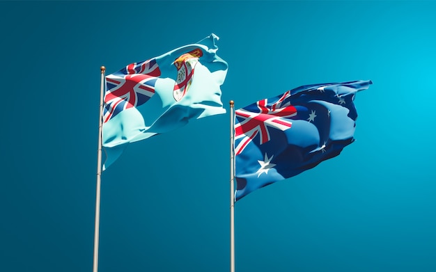 Beautiful national state flags of Fiji and Australia together