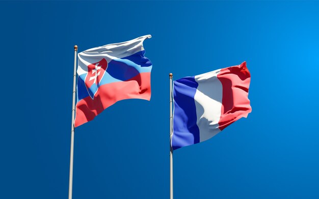 Beautiful national state flags of France and Slovakia together at the sky 