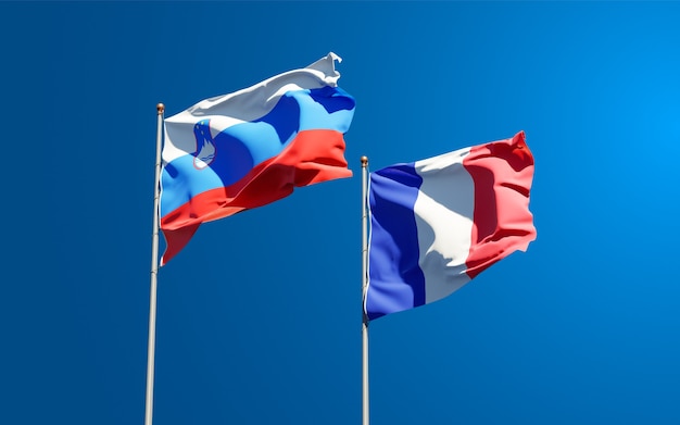 Beautiful national state flags of France and Slovenia together at the sky 