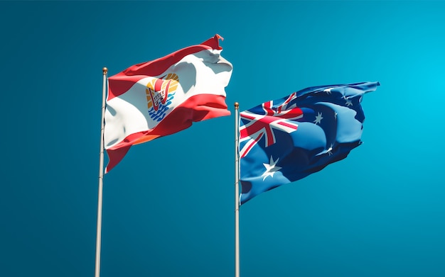 Belle bandiere di stato nazionali della polinesia francese e dell'australia insieme