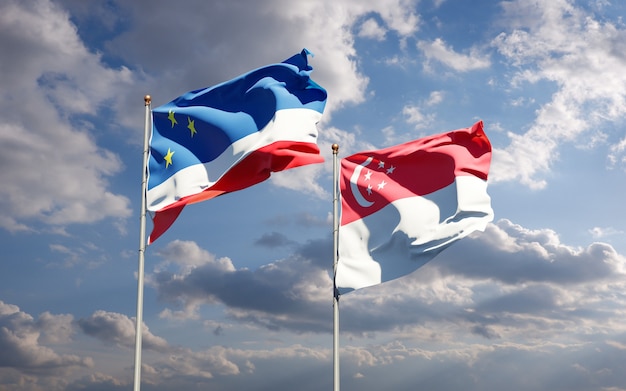 Beautiful national state flags of Gagauzia and Singapore together