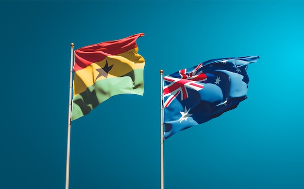 Foto belle bandiere di stato nazionali del ghana e dell'australia insieme